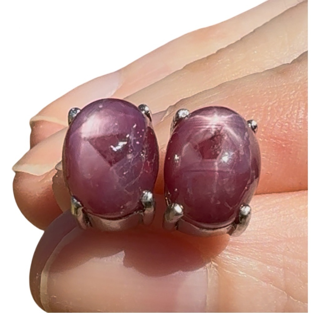 14k White Gold over Silver Genuine Star Ruby Earrings!